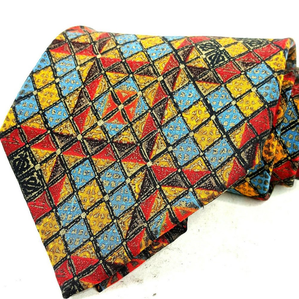Brioni Mens 100% Silk Geometric Tie Made Italy 60"